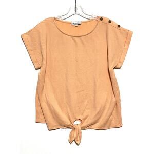 Set The Stage Tie Front Top Shirt Womens L Ribbed Boho Y2K Coastal Casual Hippie